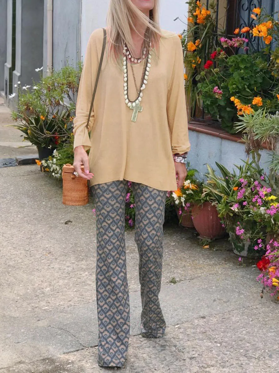 Elegant Casual Loose V-Neck Top Pants Set