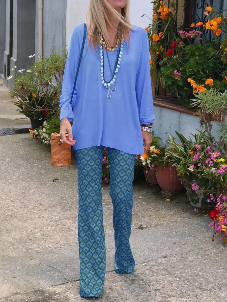 Elegant Casual Loose V-Neck Top Pants Set