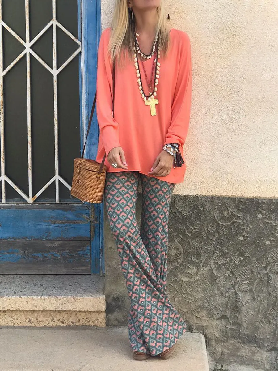 Elegant Casual Loose V-Neck Top Pants Set
