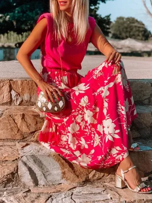 Elegant Loose Top Floral Skirt Suit