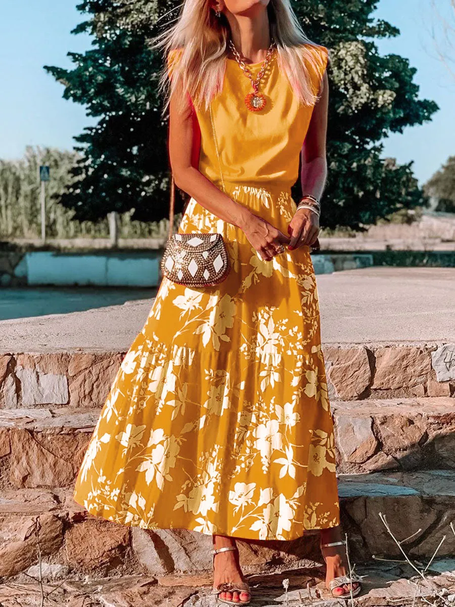 Elegant Loose Top Floral Skirt Suit