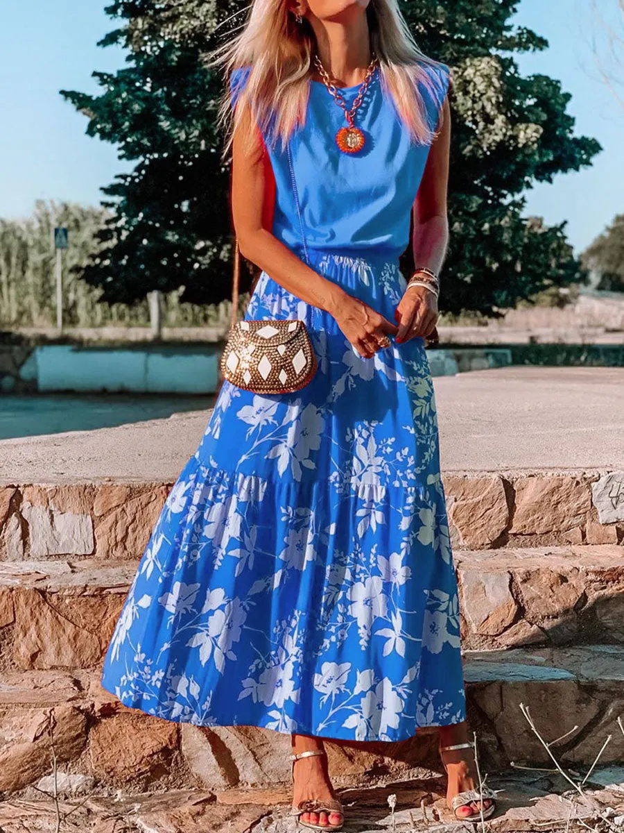 Elegant Loose Top Floral Skirt Suit