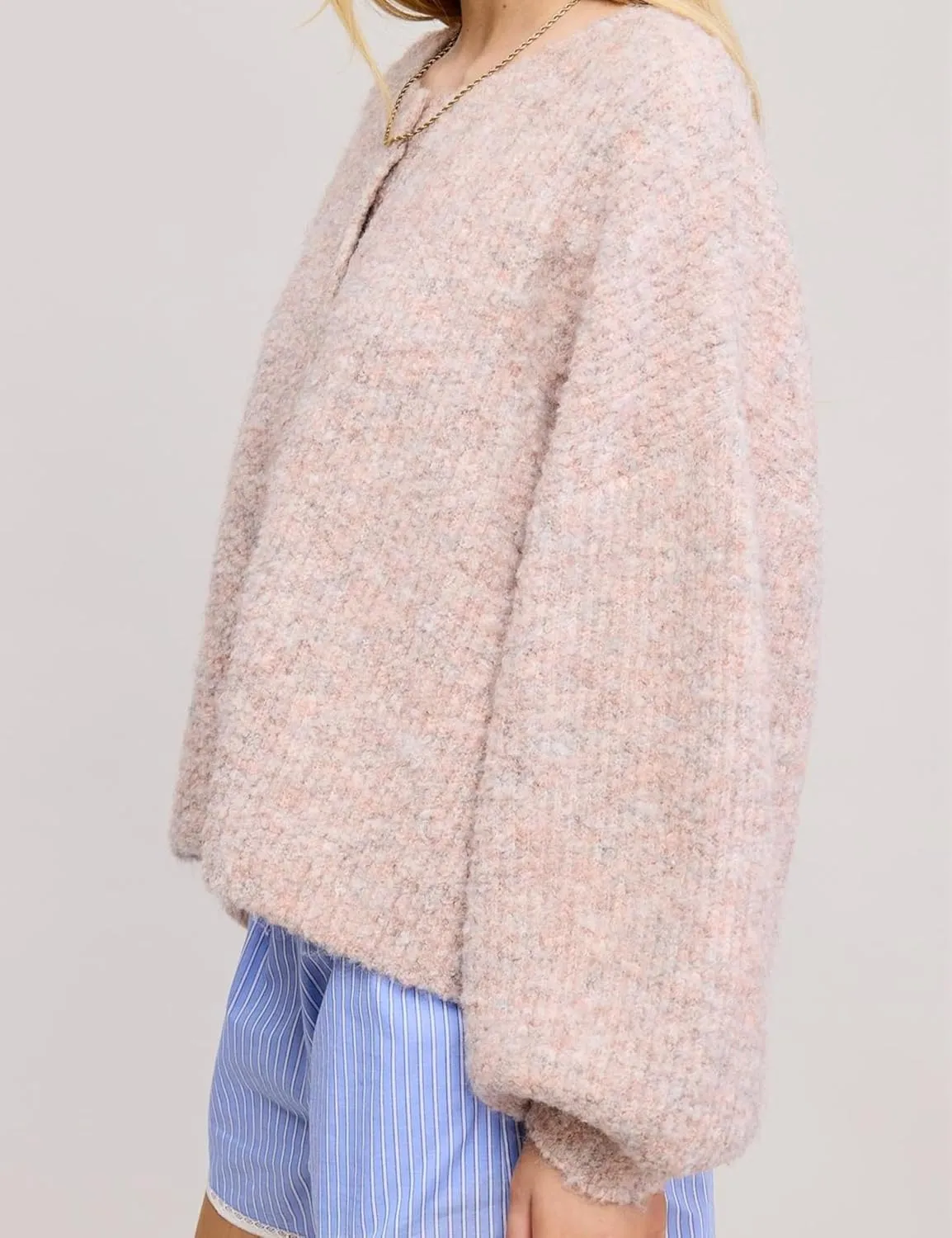 Esmeling Women's Balloon Sleeve Cardigan Sweater Crew Neck Button Down Confetti Fuzzy Knit Outerwear