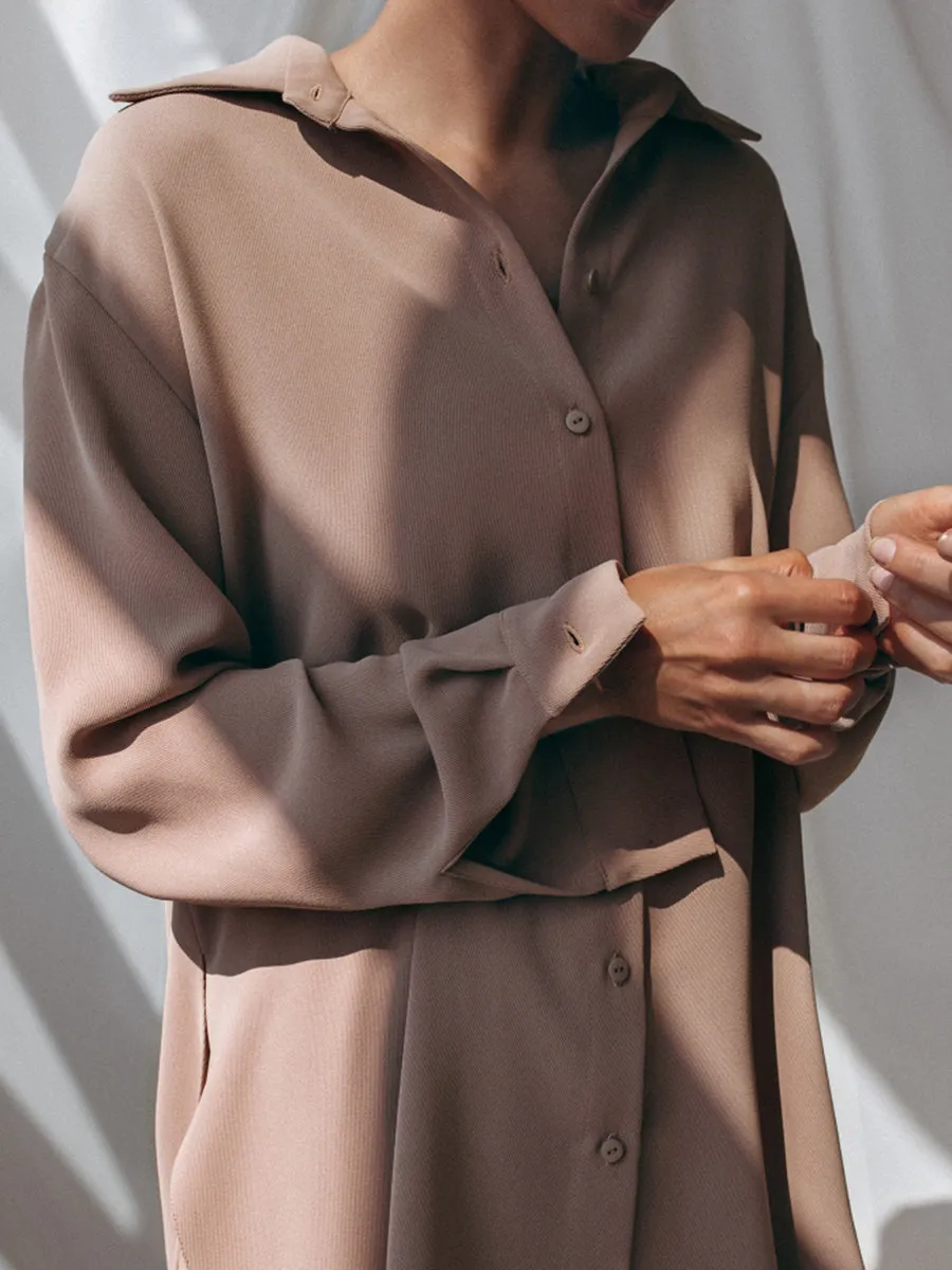 Fashion Casual Loose Lapel Long Sleeve Solid Color Two-piece Suit