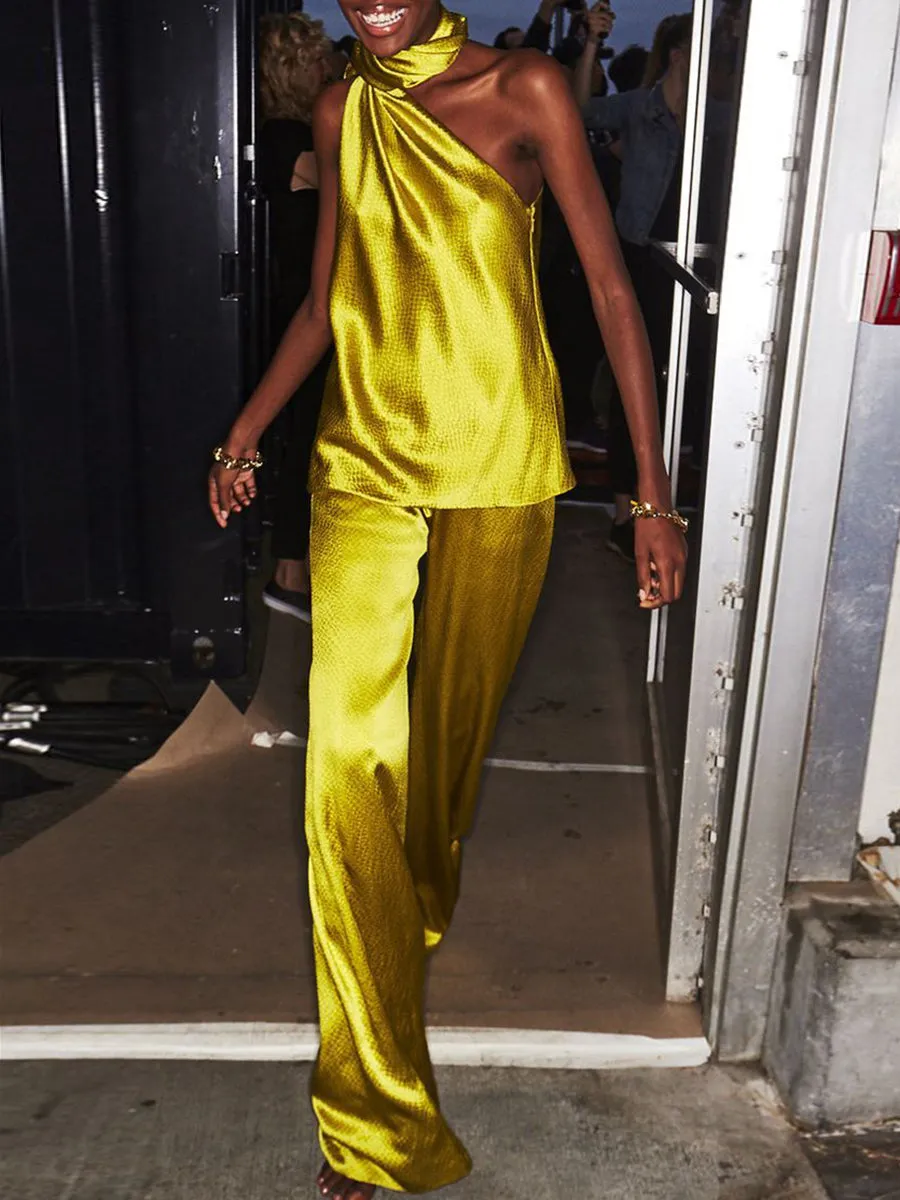 Fashion Casual Solid Color Sleeveless Two-piece Suit