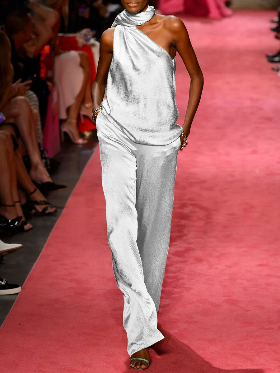 Fashion Casual Solid Color Sleeveless Two-piece Suit