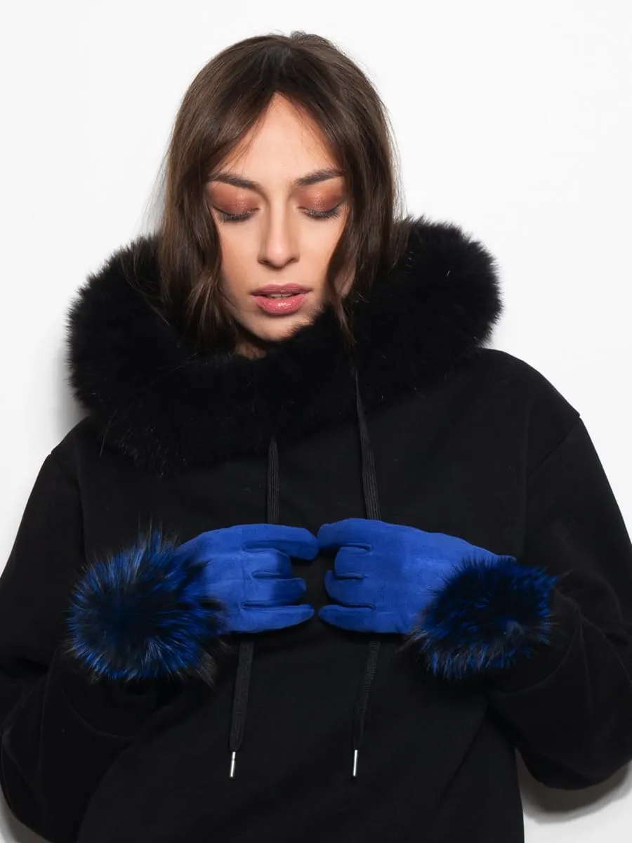 Gloves with PomPon in Blue Fox