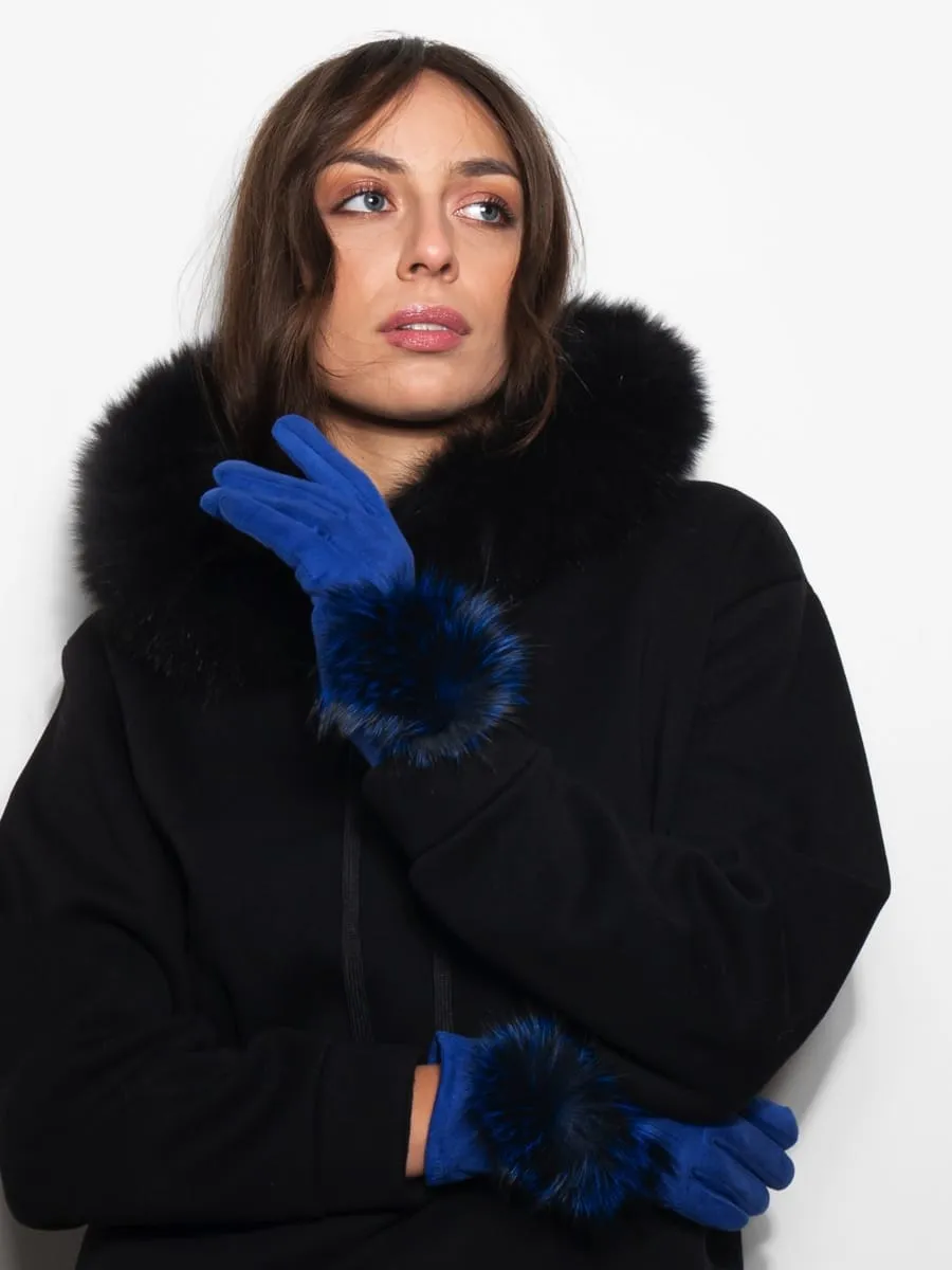 Gloves with PomPon in Blue Fox