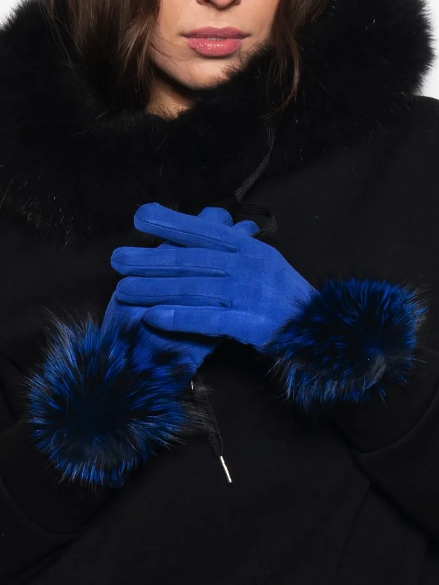 Gloves with PomPon in Blue Fox