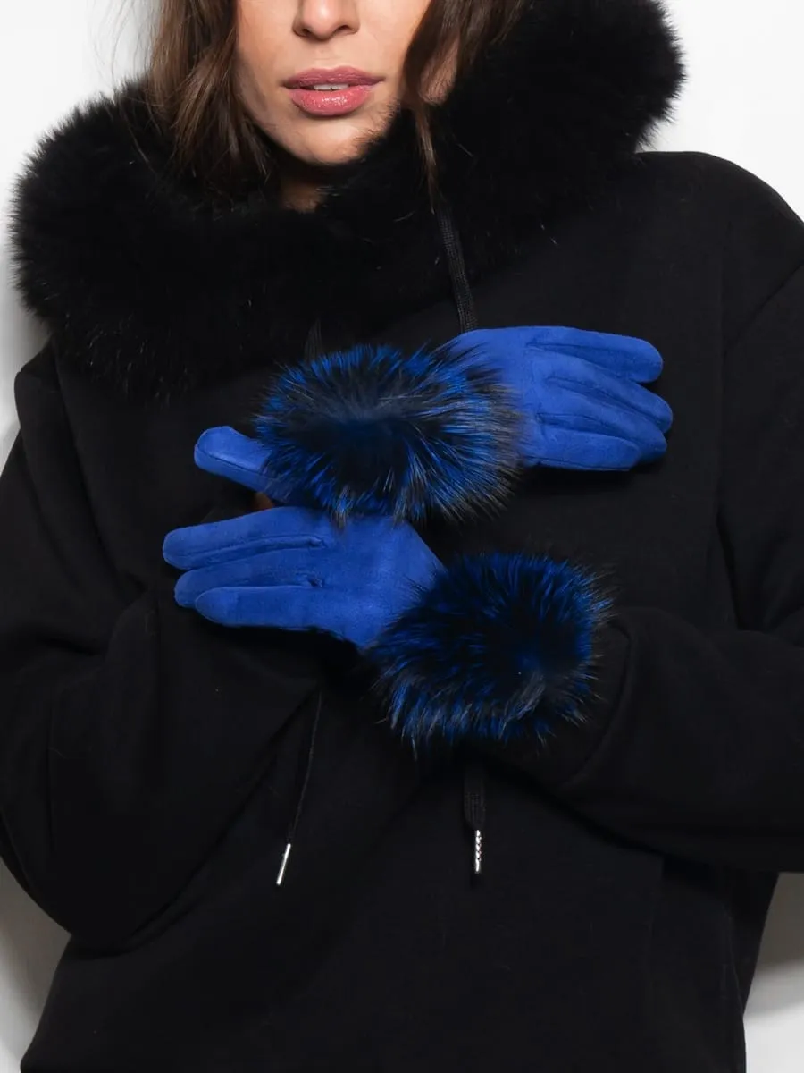 Gloves with PomPon in Blue Fox