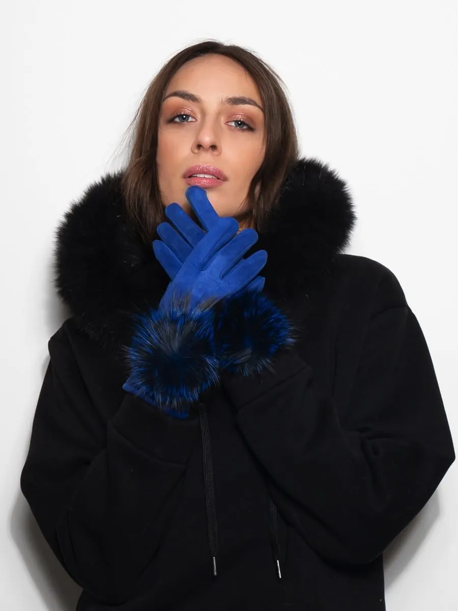 Gloves with PomPon in Blue Fox