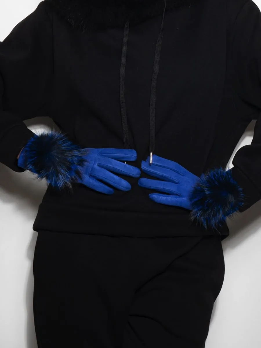 Gloves with PomPon in Blue Fox
