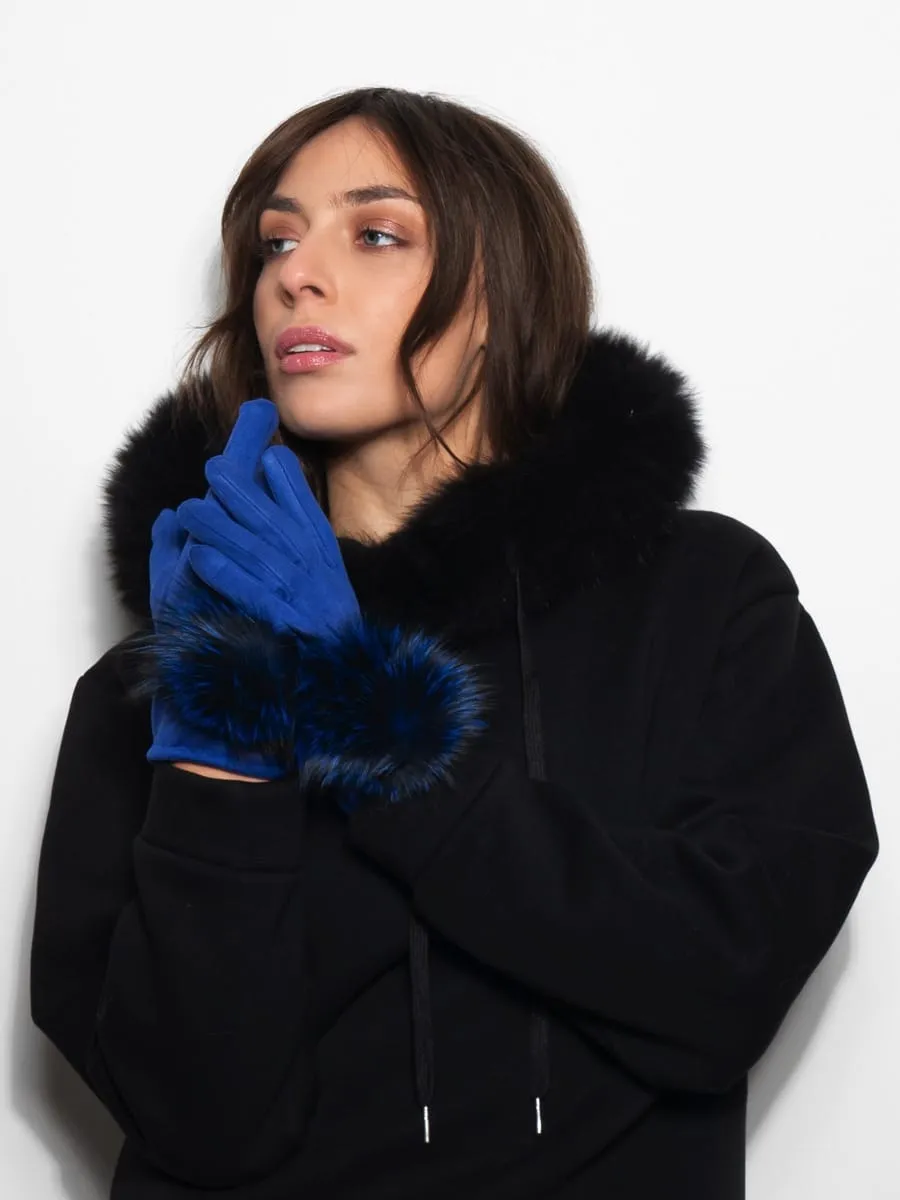Gloves with PomPon in Blue Fox