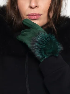 Gloves with PomPon in Green Fox
