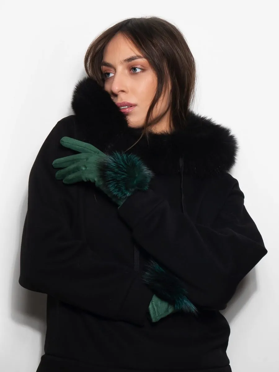 Gloves with PomPon in Green Fox