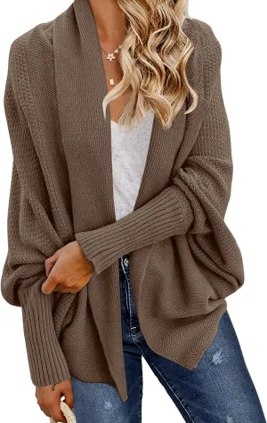GRECERELLE Women's Kimono Batwing Cable Open Front Knitted Slouchy Oversized Wrap Cardigan Sweater Outwear Coat