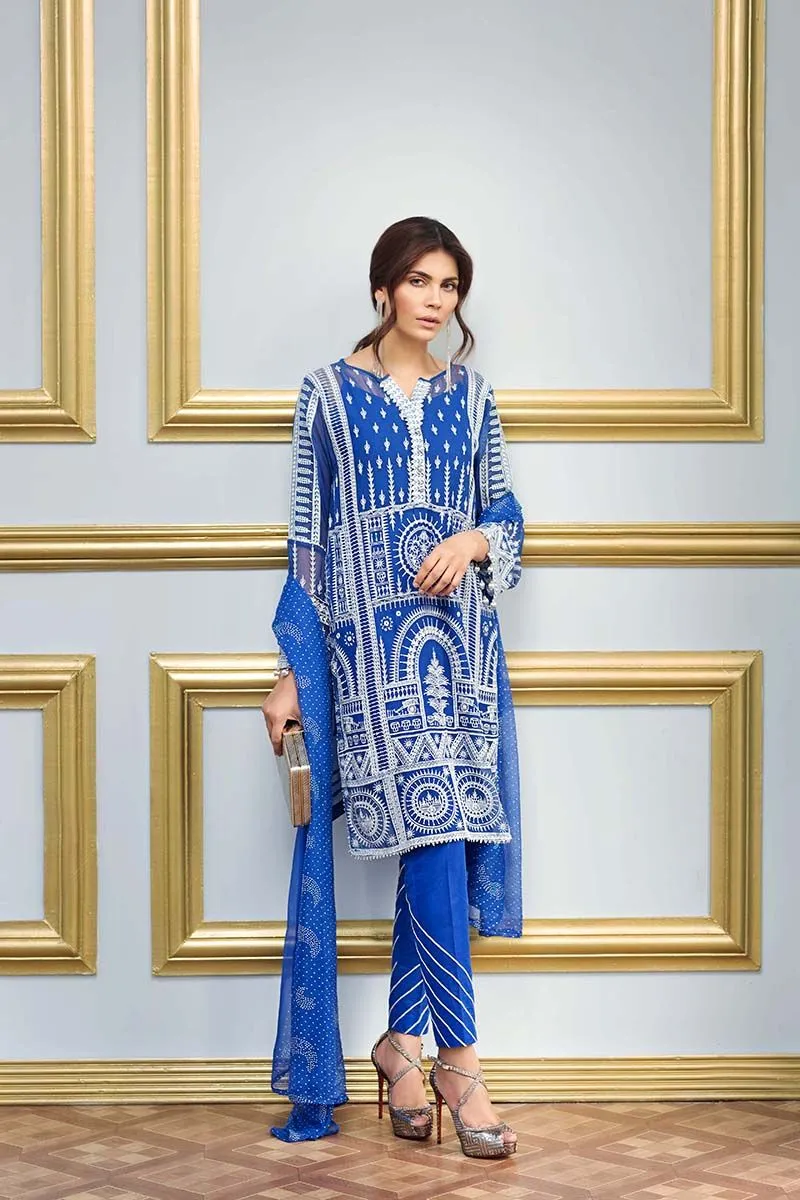 Gul Ahmed Festive Jewelled Collection 2018 – Ink Grey 3 Pc Blended Chiffon FE-140