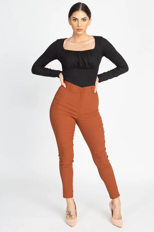 High Rise Solid Skinny Pants