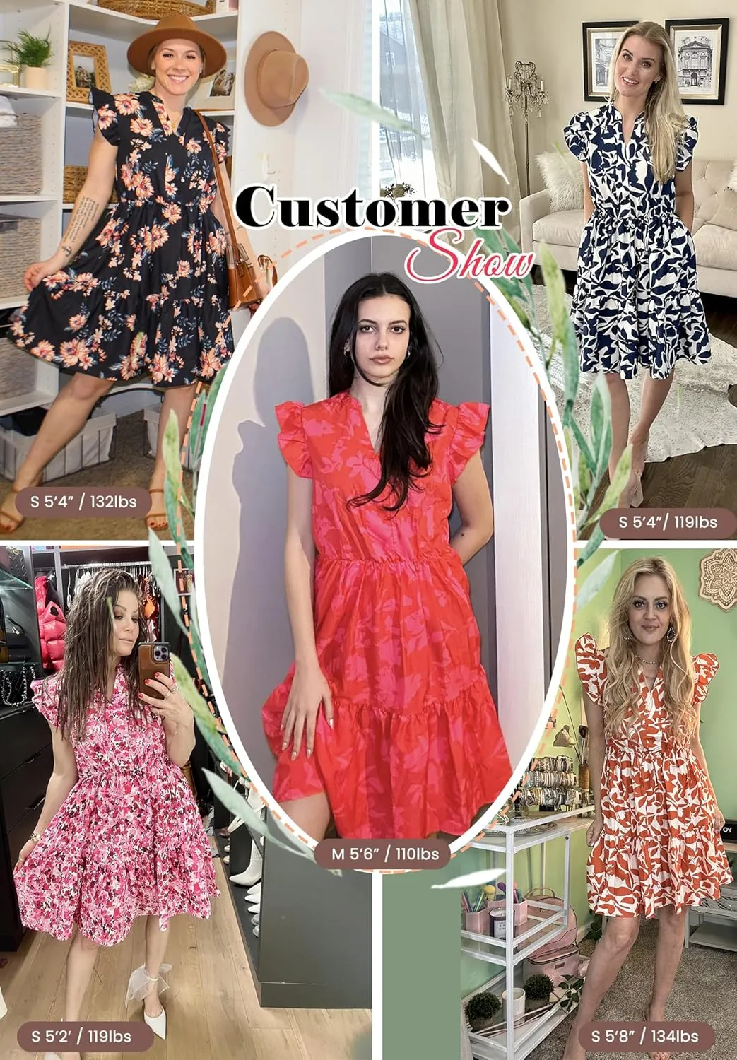 HOTOUCH Women Floral Printed Dress Ruffle Sleeve Tiered Mini Dress