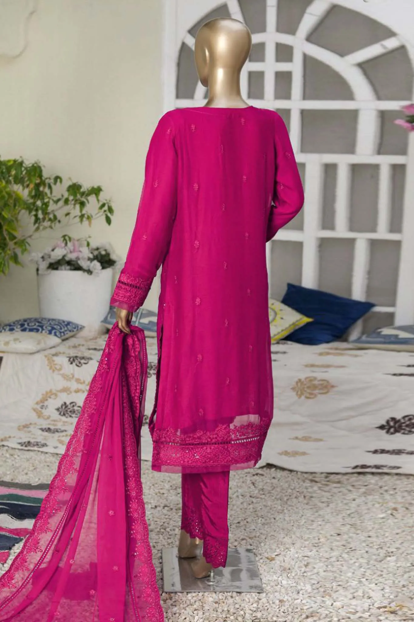 Hz Chiffon Pret Embroidered Formal Vol-02 Collection'2023-D-132 Pink
