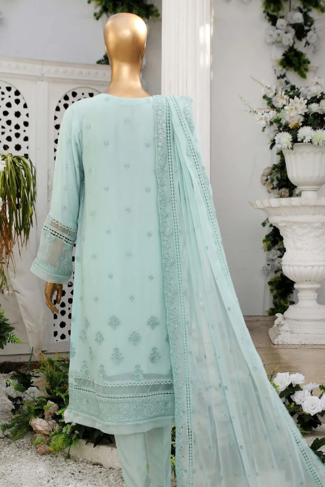 Hz Stitched 3 Piece Formals Chiffon Collection'2023-D-100-Sky Blue