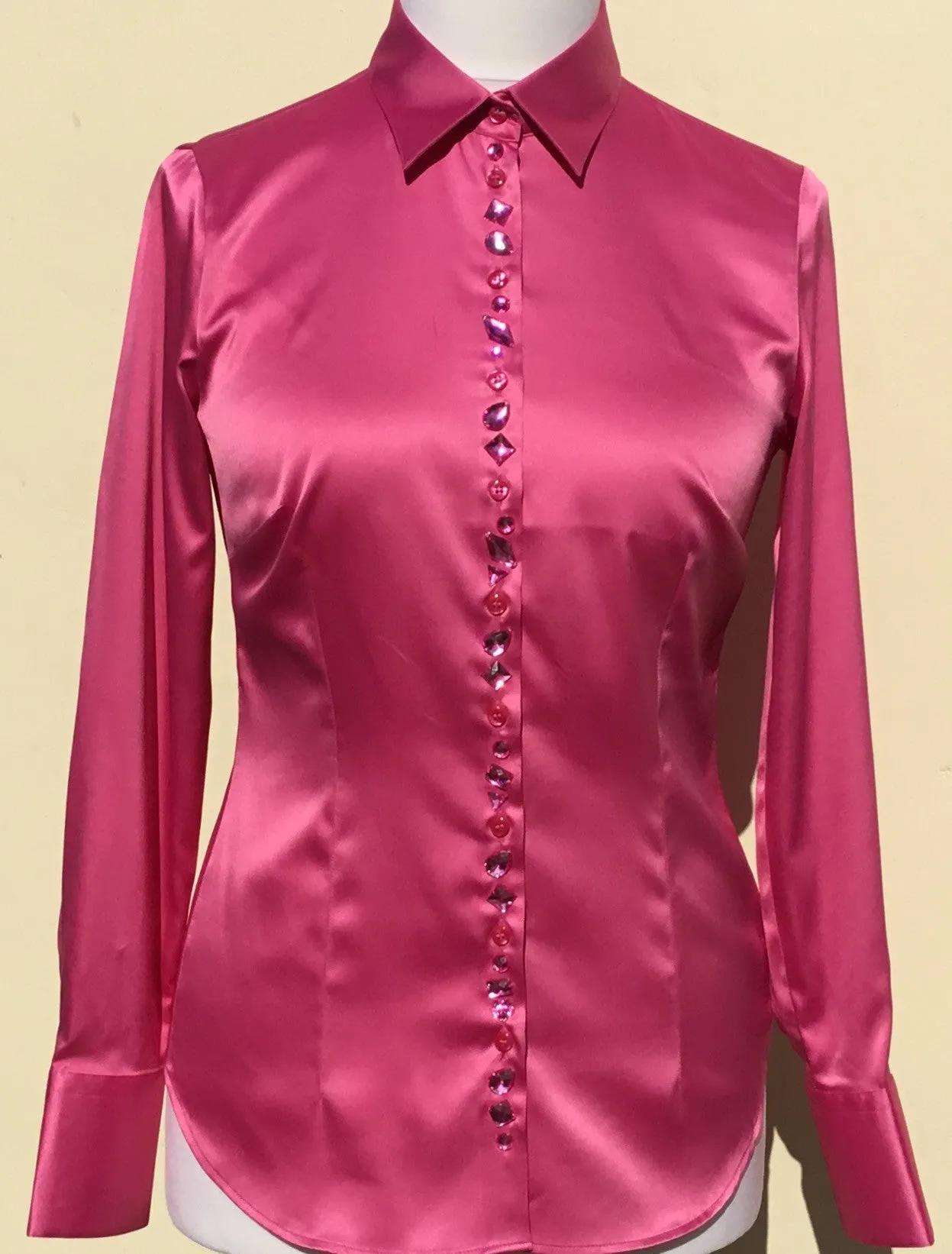 JEWELLERED PINK SATIN SHIRT - SINGLE CUFF