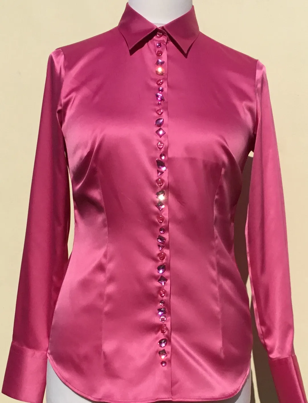 JEWELLERED PINK SATIN SHIRT - SINGLE CUFF