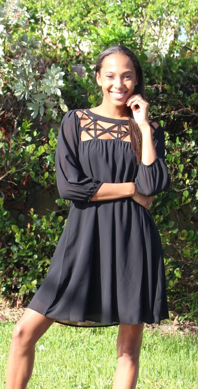Lattice Baby Doll Dress, Black