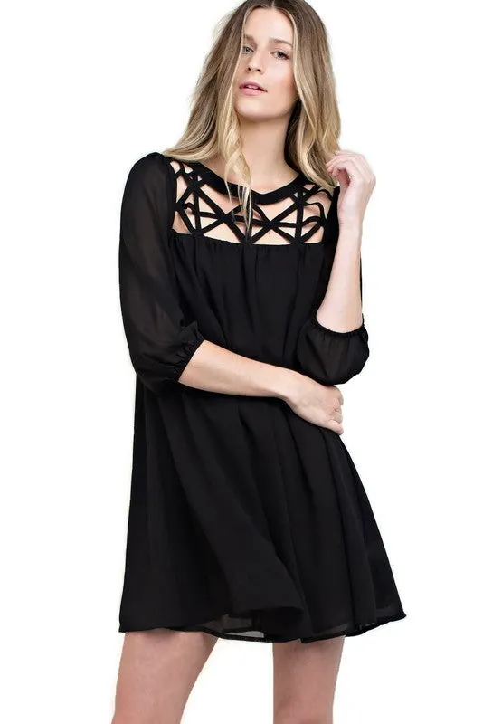 Lattice Baby Doll Dress, Black