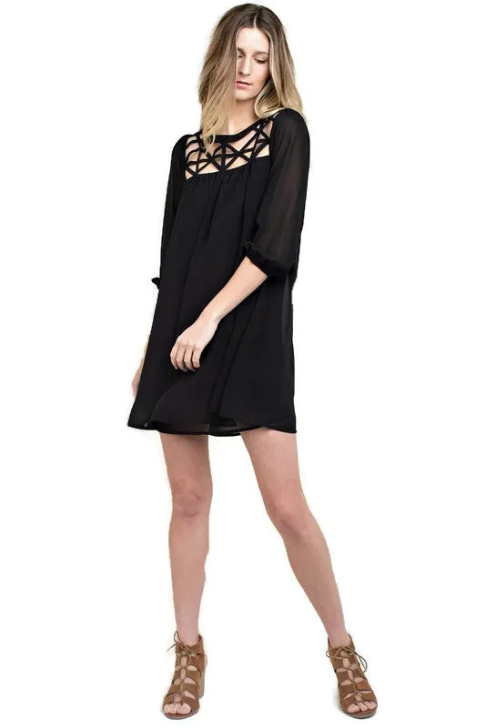 Lattice Baby Doll Dress, Black