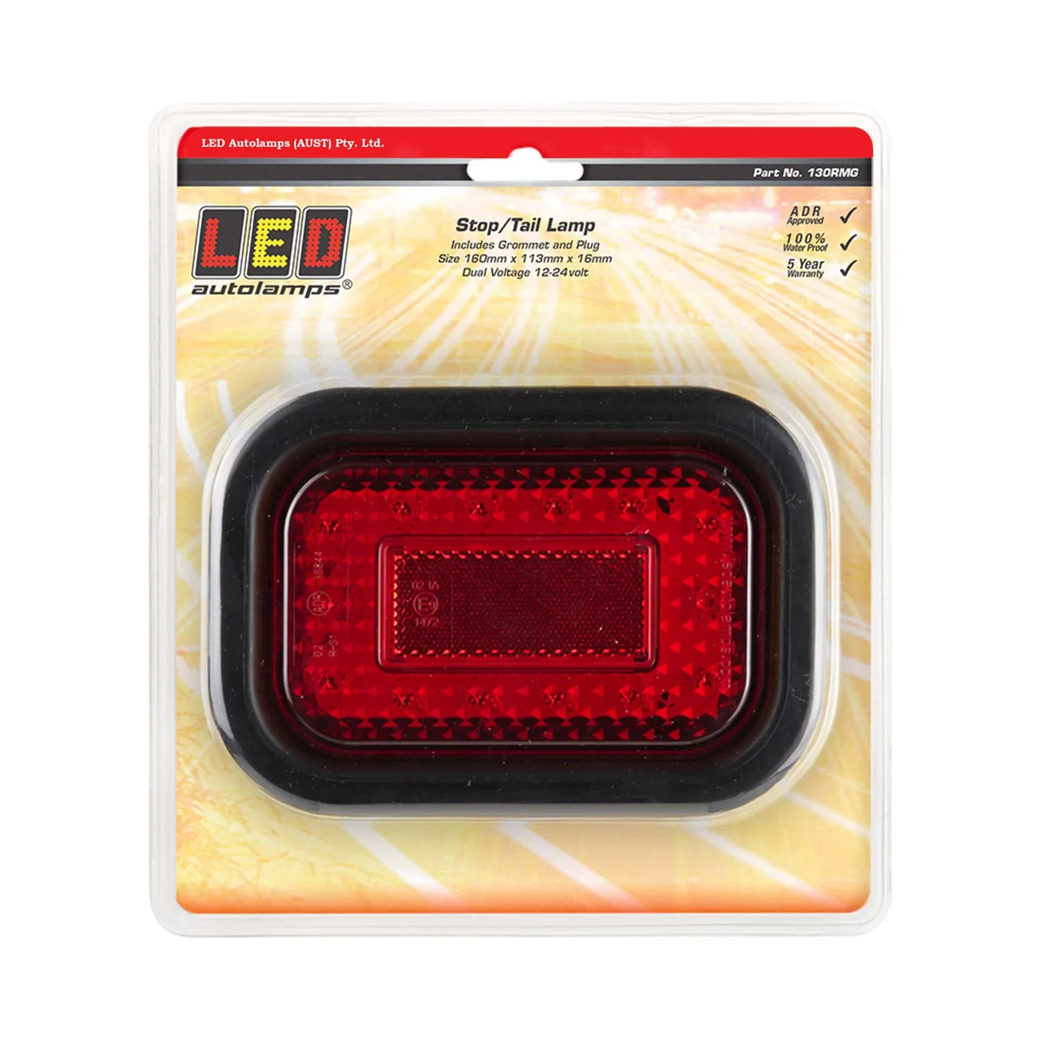 LED Autolamps 130RMG Rectangle Stop/Tail/Reflector Lamp with Grommet & 3 Pin Plug