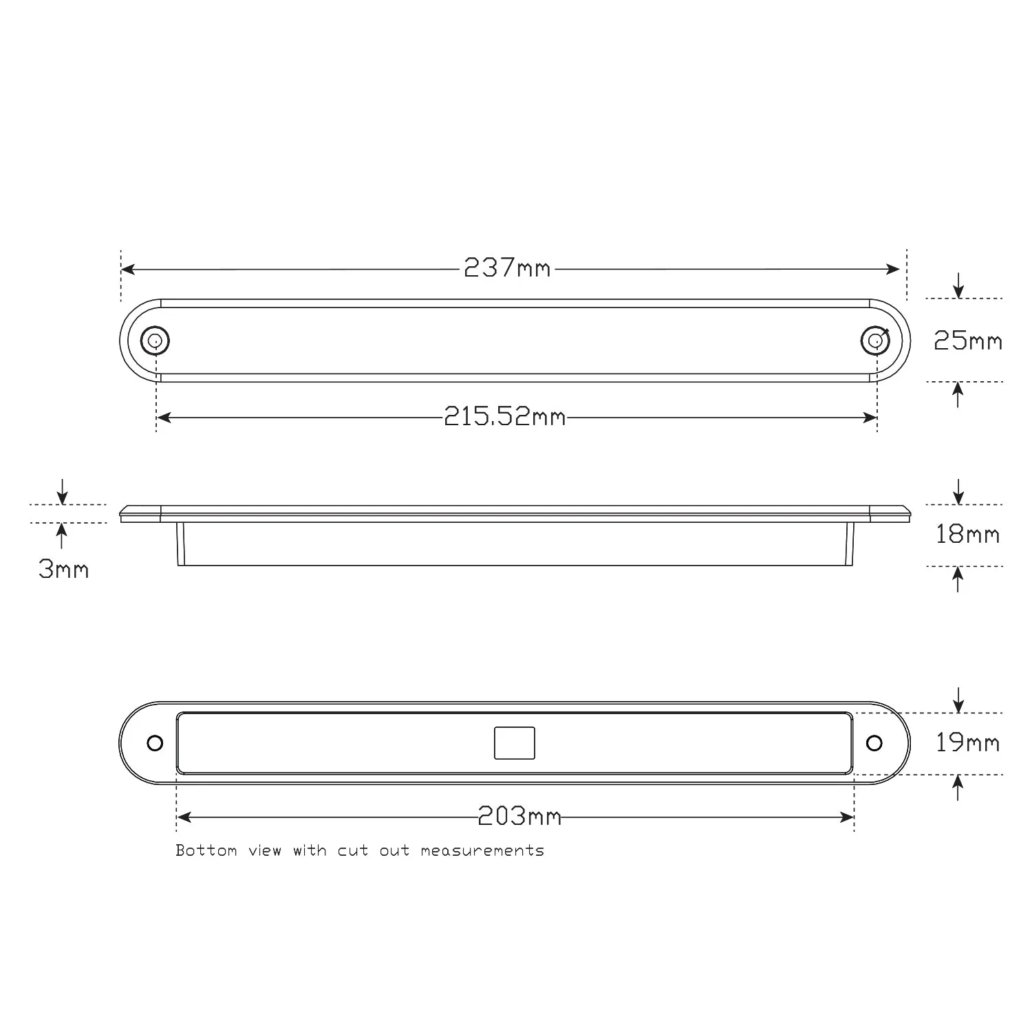 LED Autolamps 235CR12 LED Rear Stop/Tail Recessed Strip Lamp