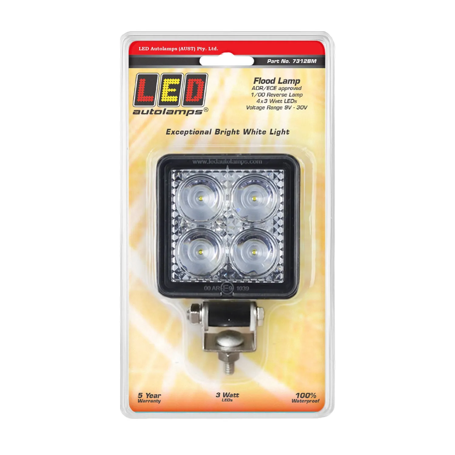 LED Autolamps 7312BM 12 Watt LED Compact Flood/Reverse Lamp with Square Black Housing