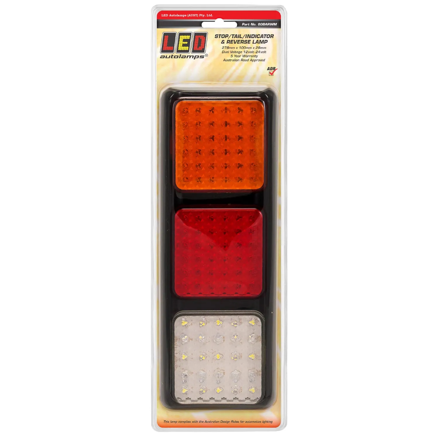LED Autolamps 80BARWM 12/24V Rear Combination LED Lamp Triple Assembly - Stop/Tail/Indicator/Reverse