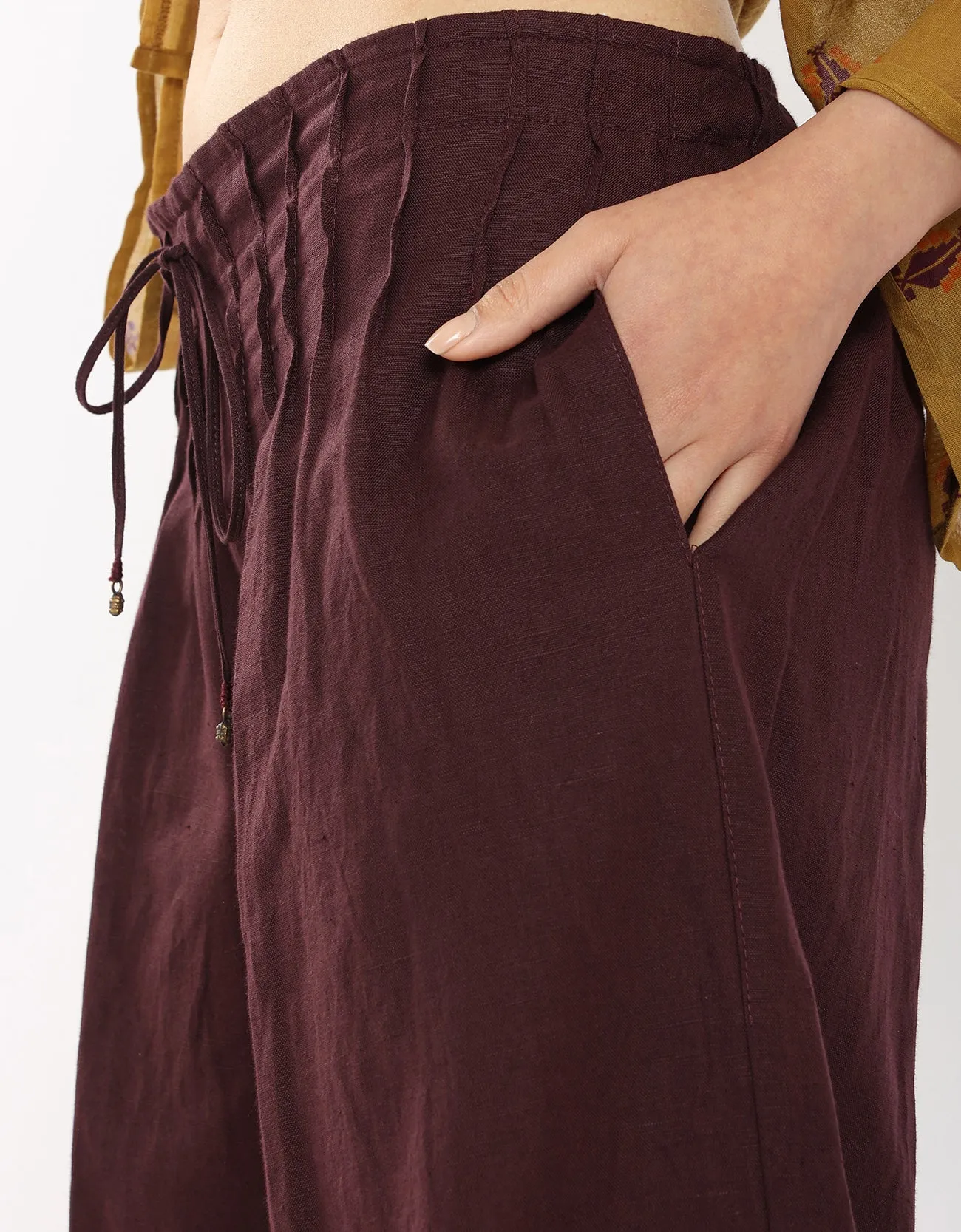 Linen wide leg pants with front piping