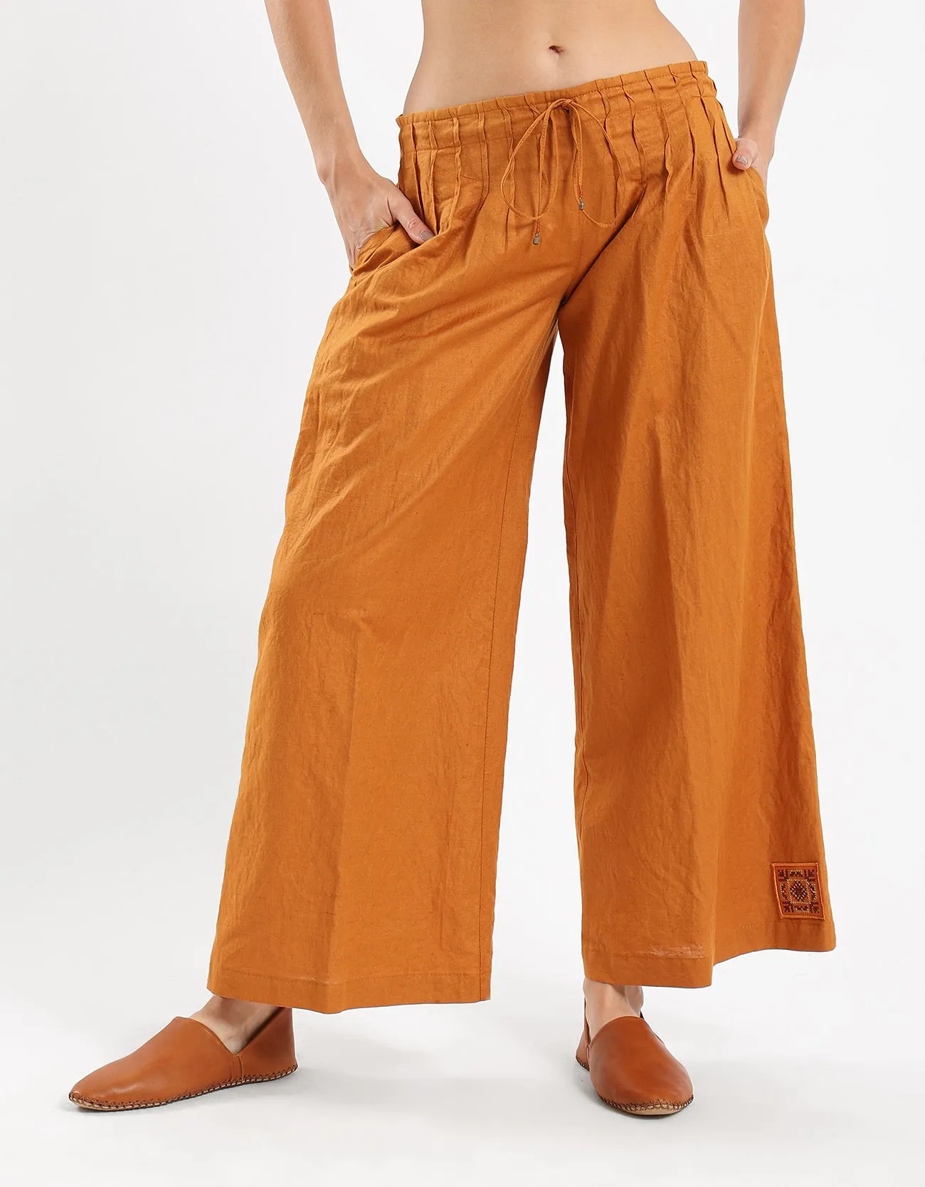 Linen wide leg pants with front piping