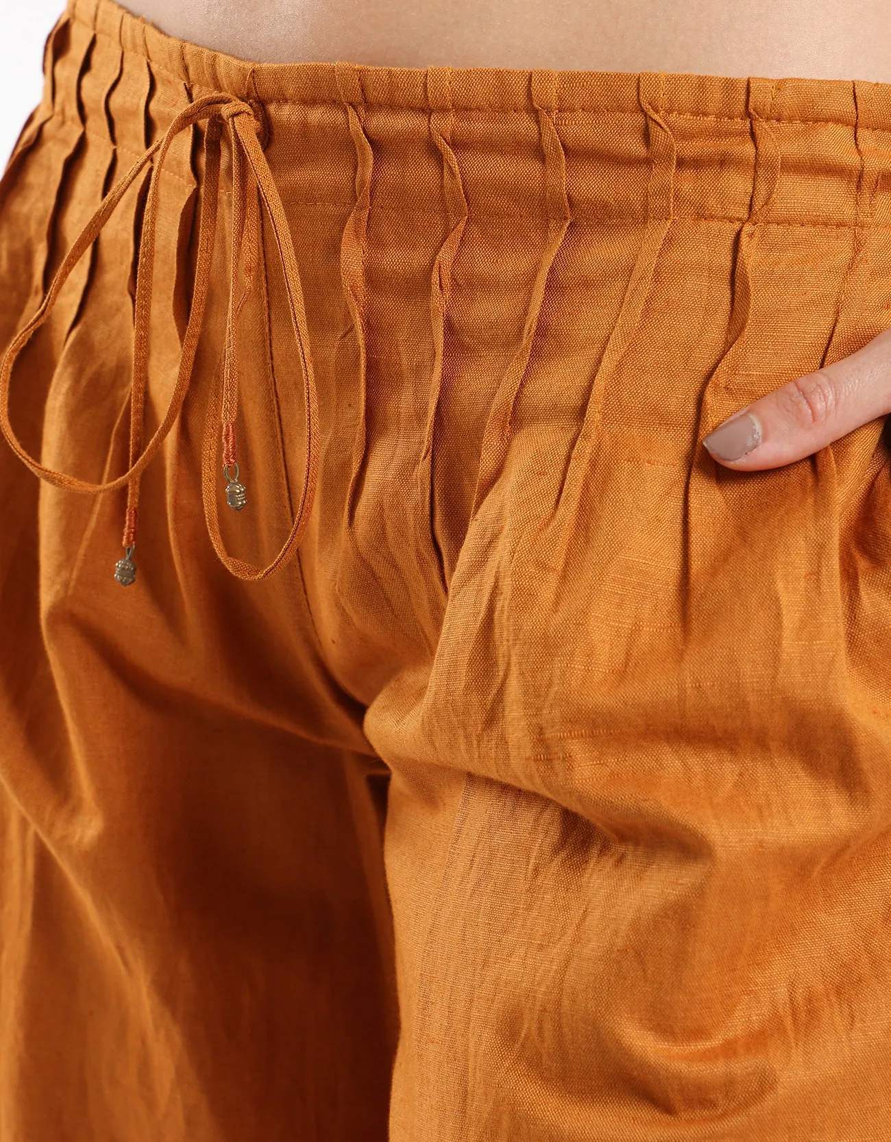 Linen wide leg pants with front piping