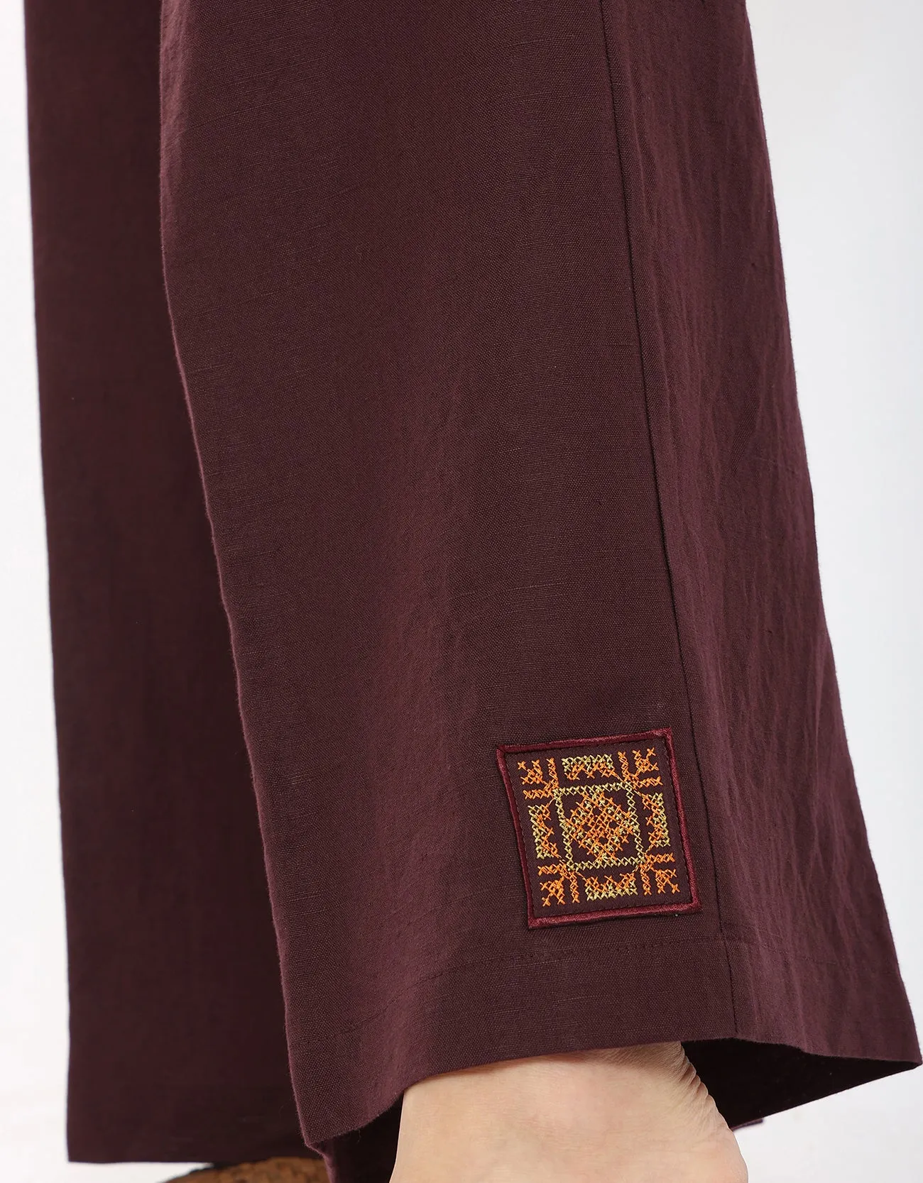 Linen wide leg pants with front piping