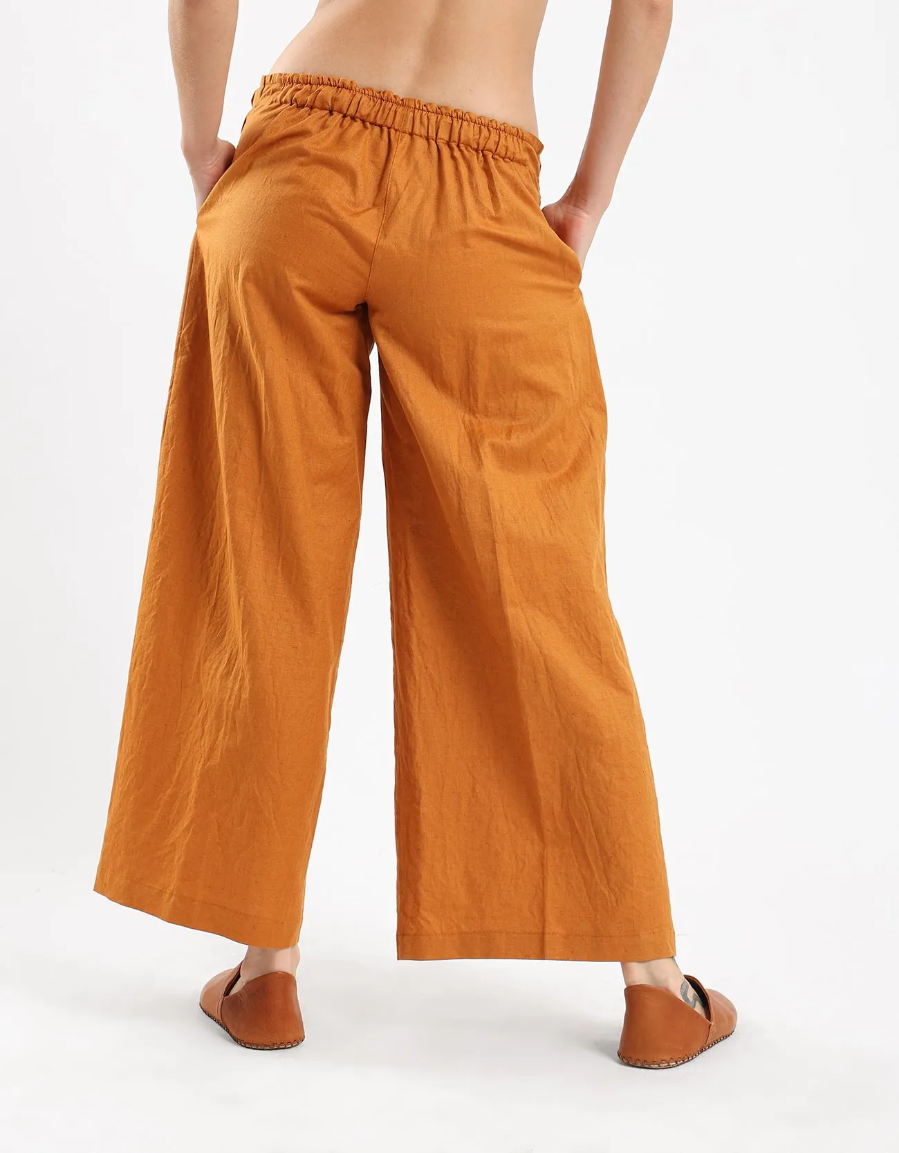 Linen wide leg pants with front piping