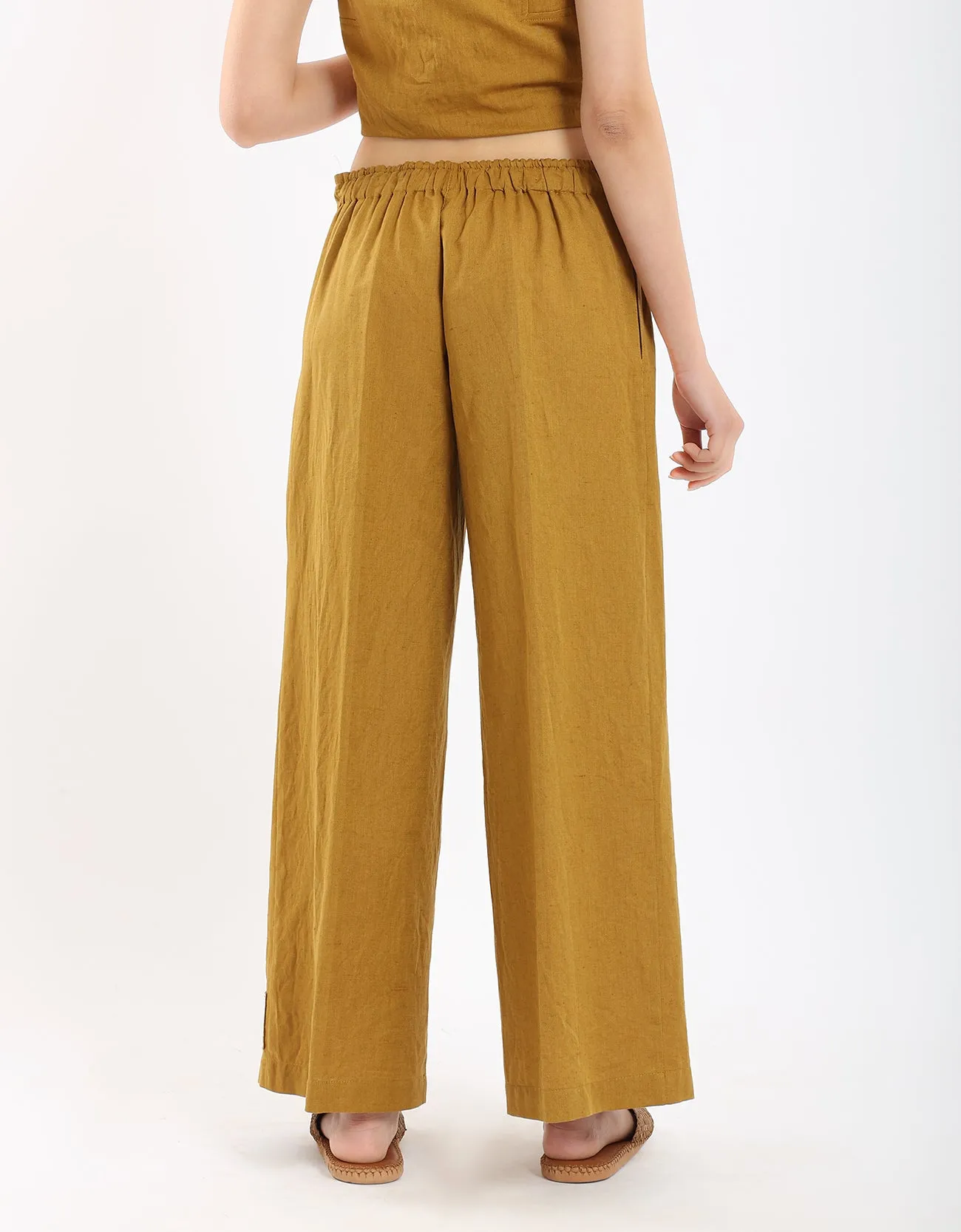 Linen wide leg pants with front piping
