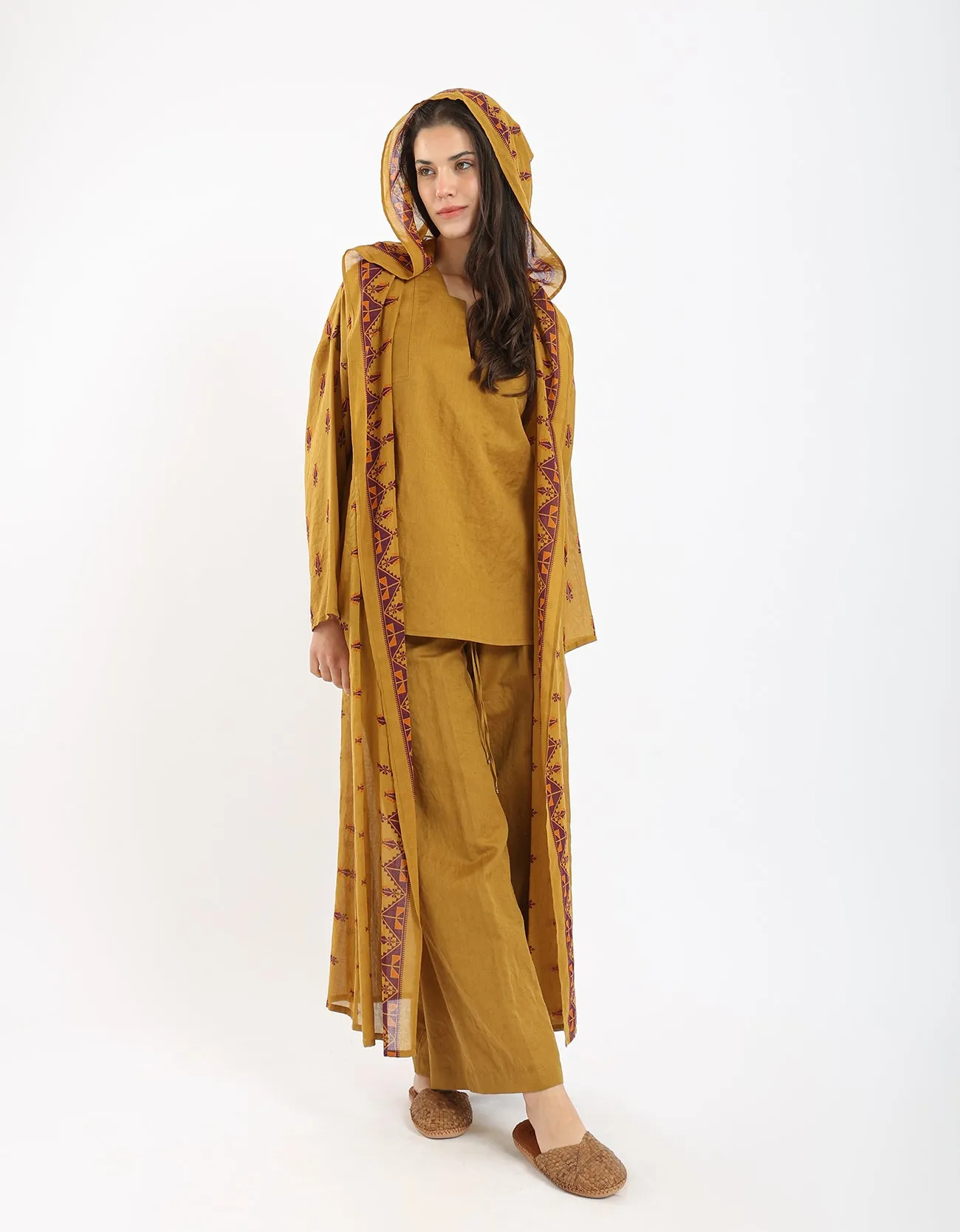 Linen wide leg pants with front piping
