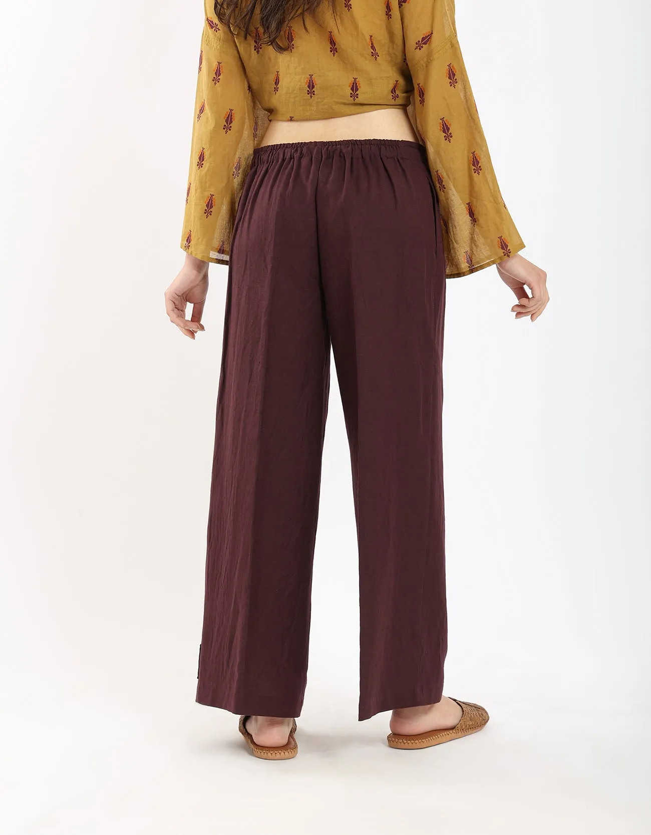 Linen wide leg pants with front piping
