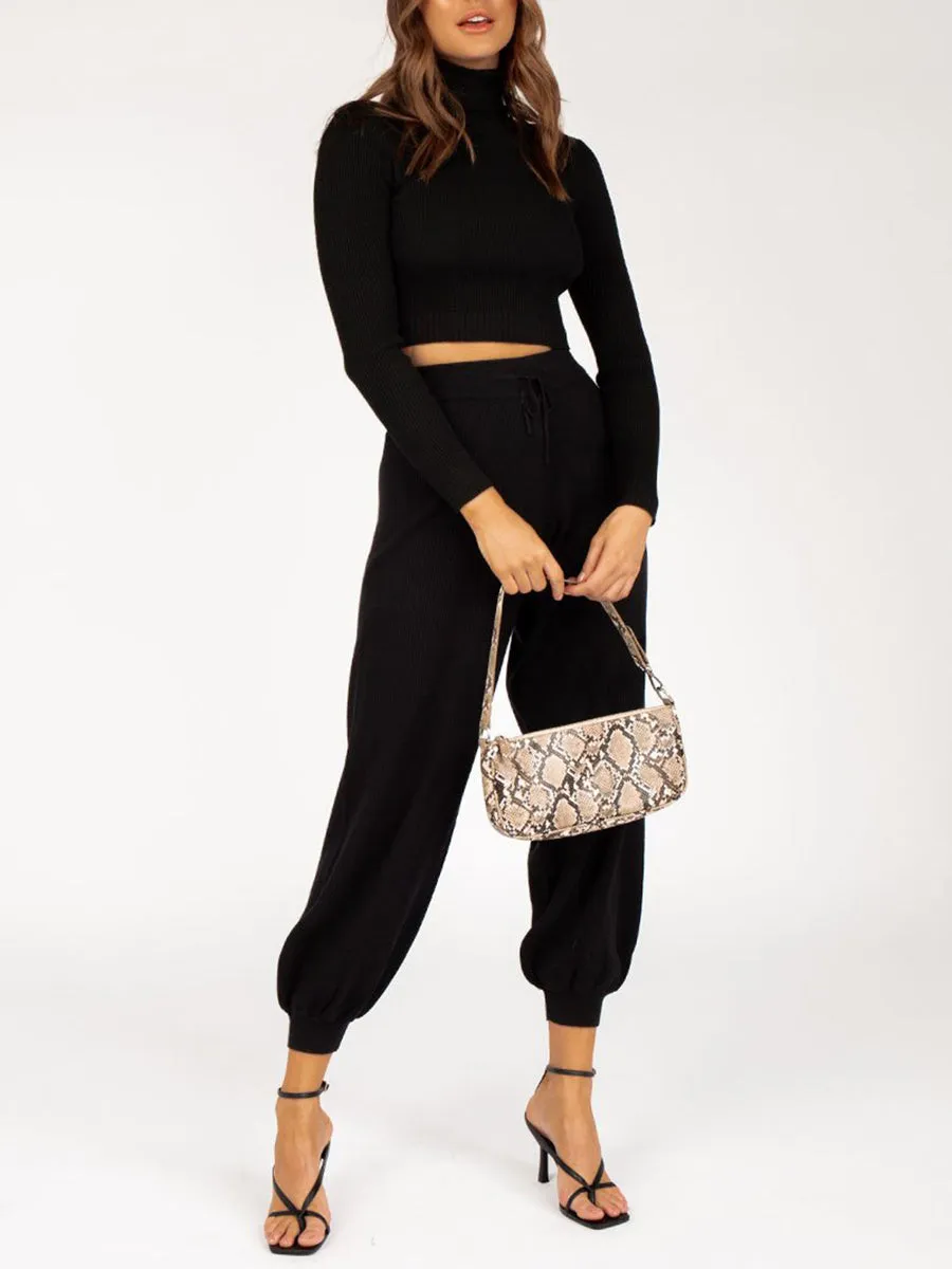 Long Sleeve Cropped Top and Loose Trousers Suit