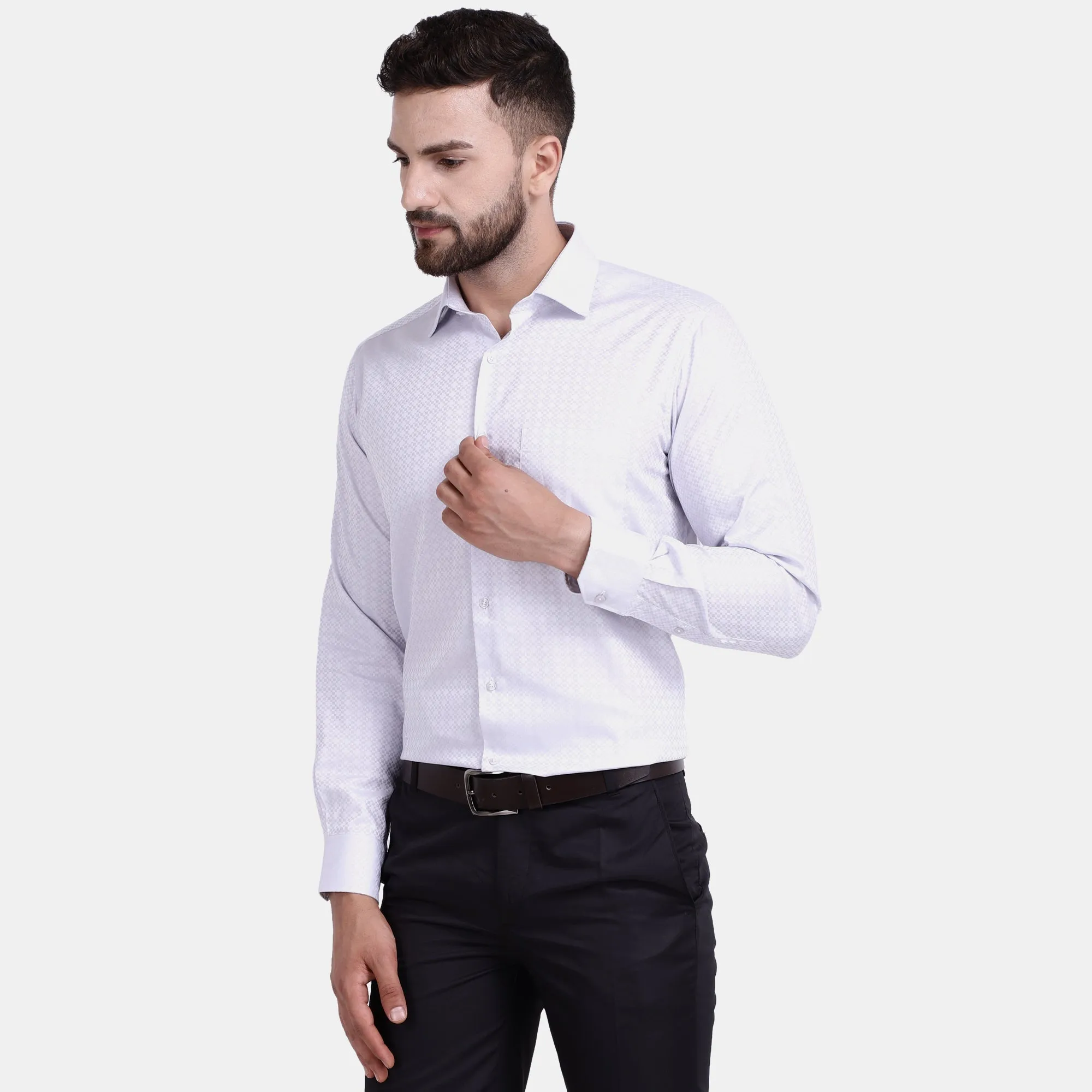 Men's Luthai Supima Mercerised Cotton Abstract Pattern with Satin Textured Jacquard Design Regular Fit Shirt