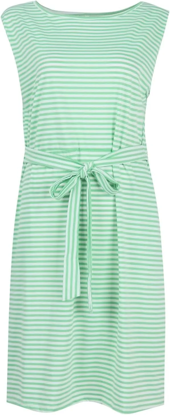 midelxp Womens Sundresses Casual Striped Sleeveless Tie Waist Shirt Dress with Pockets Casual Loose Crewneck Vacation Dresses