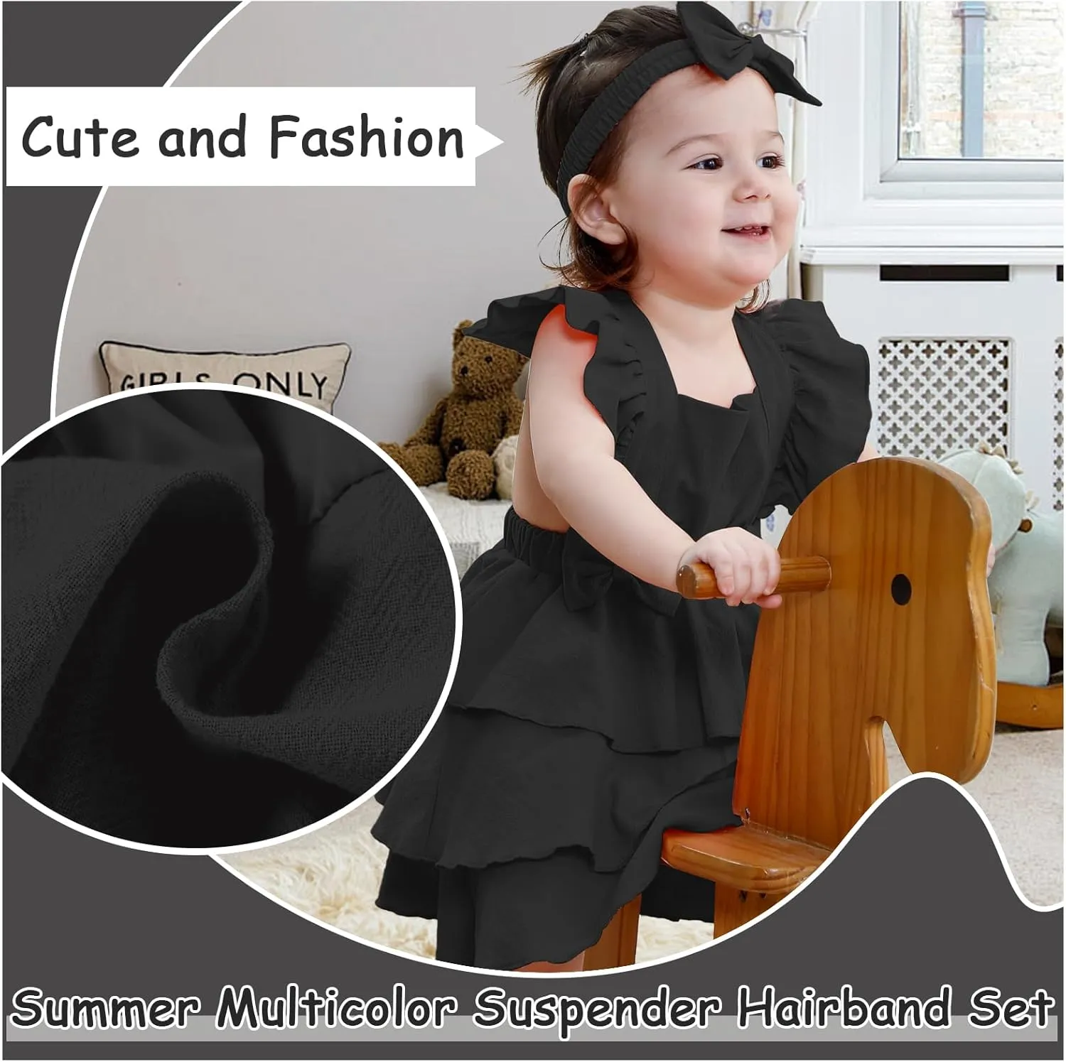 Newborn Baby Girl Summer Sundress Toddler Girls Ruffled Sleeves Dress Cotton Linen Dress with Headband for Little Kid