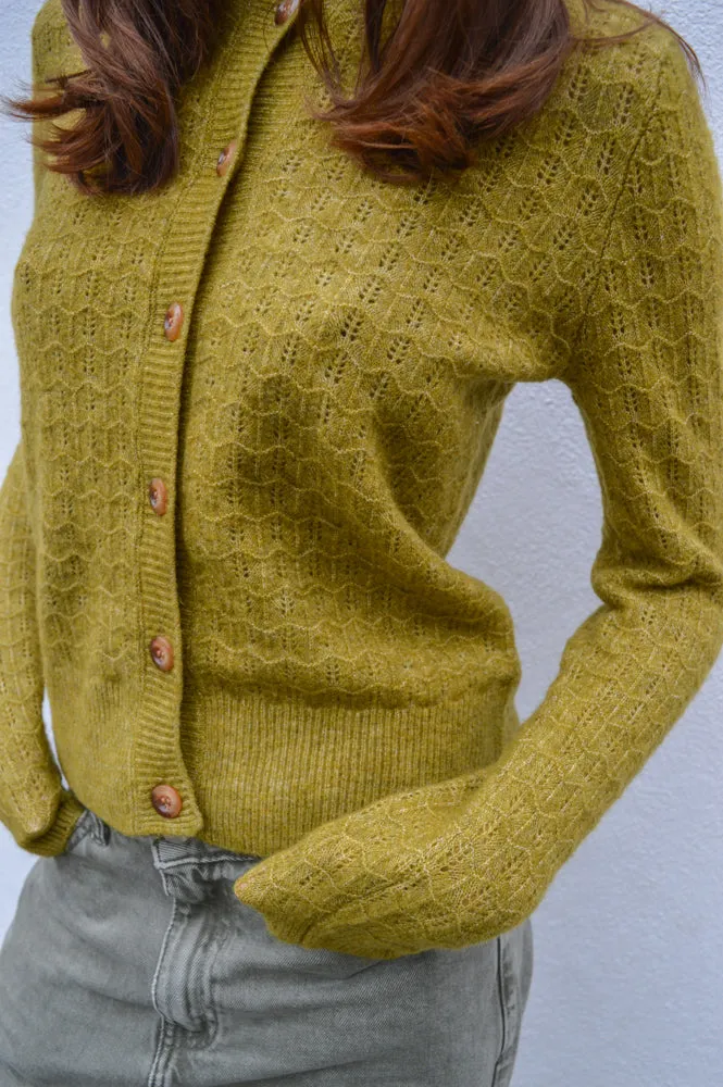 Nice Things Openwork Olive Green Cardigan