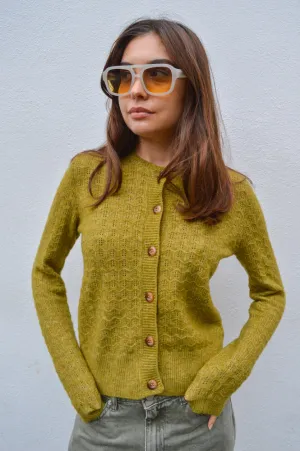 Nice Things Openwork Olive Green Cardigan