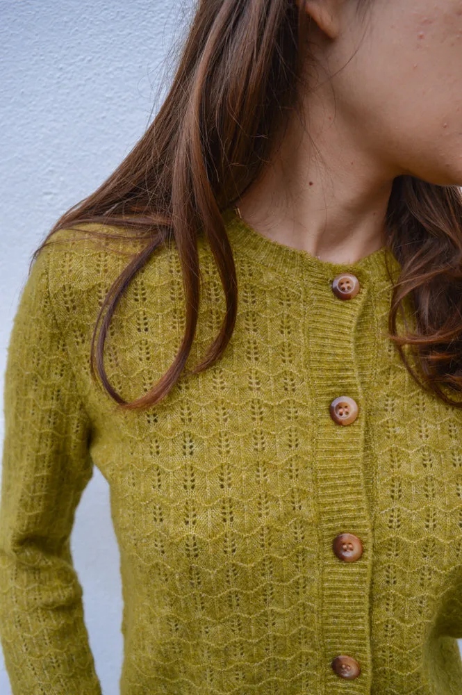 Nice Things Openwork Olive Green Cardigan