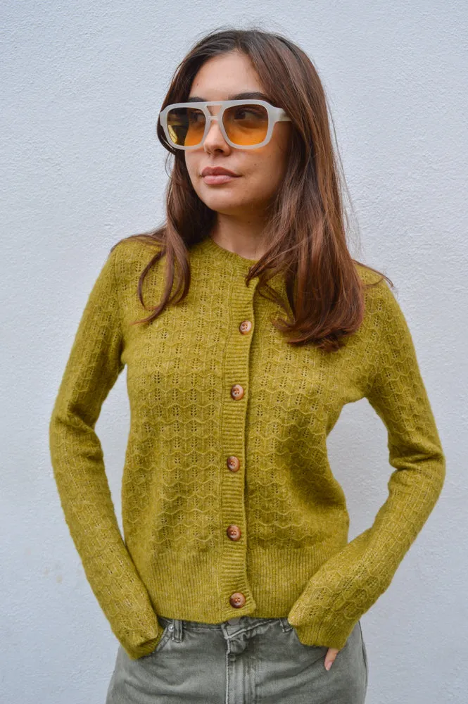 Nice Things Openwork Olive Green Cardigan
